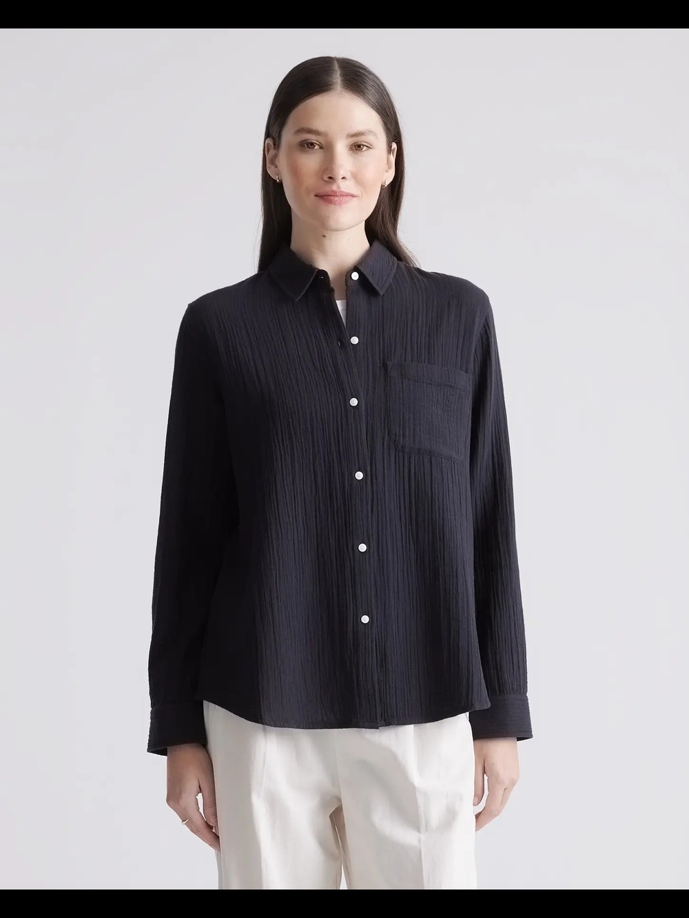 Quince 100% Organic Cotton Gauze Long Sleeve Shirt Medium EUC